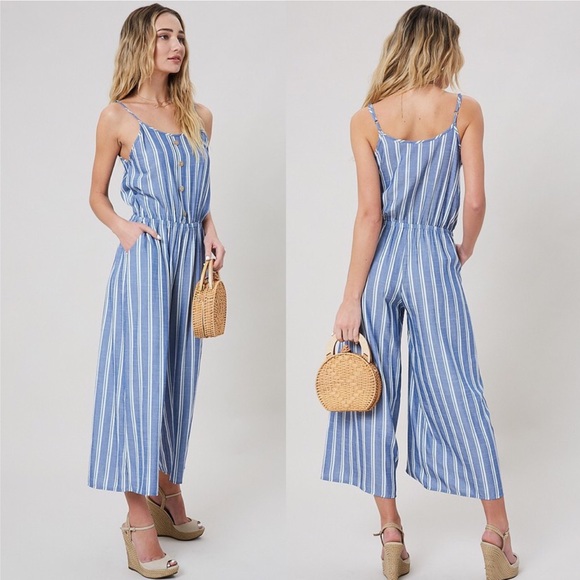 Blue Stripe Pattern Printed Jumpsuit Romper - Picture 3 of 3